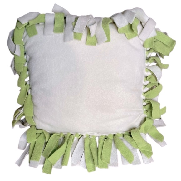 Hand Crafted Holiday Accent Pillows Fringed Fleece Covered with a Mitten Patch - Picture 4 of 5